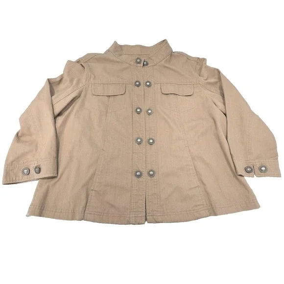 Y2K Live A Little Jacket Womens XL Khaki Concho Button Western Utility - Picture 1 of 11